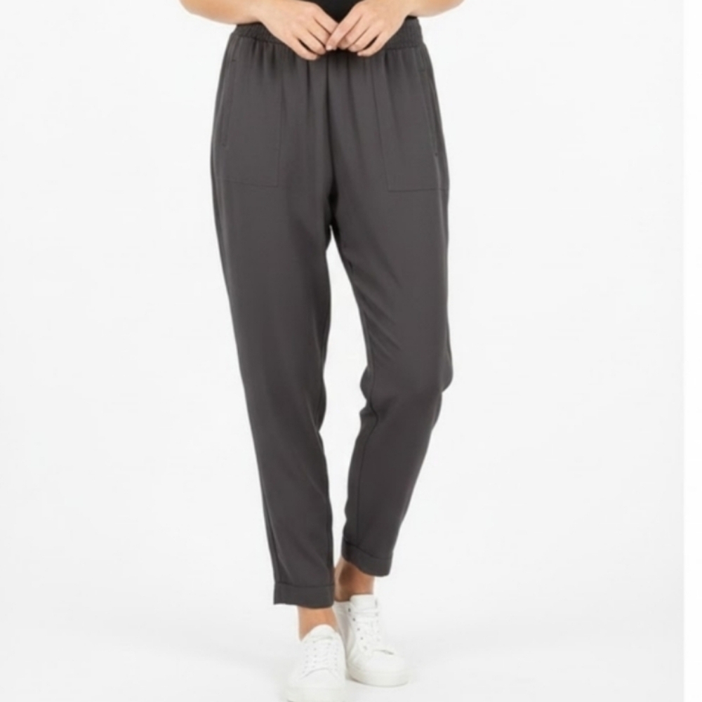 GAP Flowy Ankle Pants Cuffed Pull On Trousers Elastic Waist Graphite Gray Small